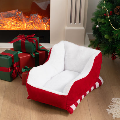 Velvet Dog Bed & Cat Bed with Faux Fur – Cozy Breathable Soft Pet Bed for Puppies & Kittens, Washable Durable Indoor Outdoor Round Bed, Red Velvet, 20" & 26"