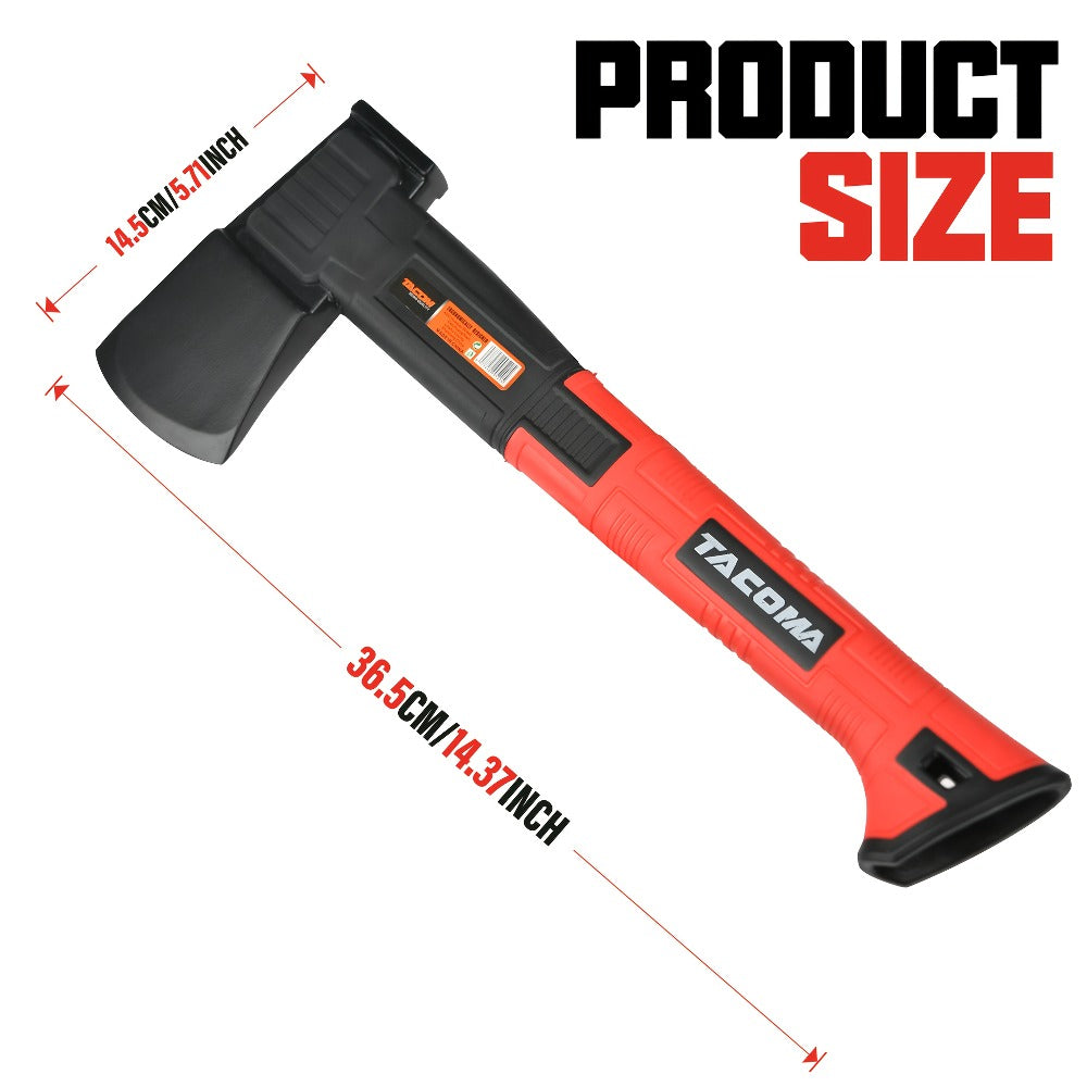 Camping Hatchet 15 Inch Splitting Axe 45 Carbon Steel with Nylon Rubber Non-Slip Handle – Teflon Blade, Blade Cover & Optional Whetstone Set for Wood Chopping, Tree Cutting, Hiking Backpacking Outdoor