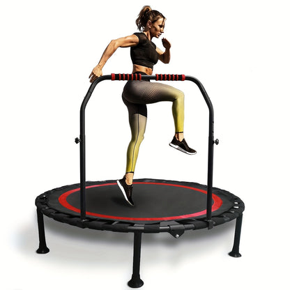 Rebounder Mini Trampoline 40 Inch Foldable with Adjustable Foam Handles - Bungee Elastic Strap Design, Thick Steel Frame, 600 lbs Capacity, Quiet Indoor Outdoor Fitness Trampoline, Green Red Blue