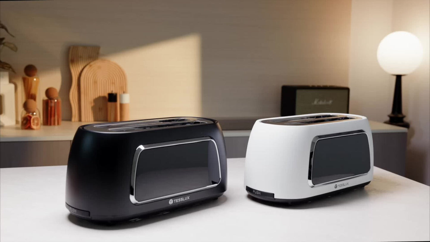 4 Slice Toaster with Touch Screen Control, 1.5" Wide Long Slots, 6 Browning Levels & 6 Bread Types – Digital Timer, Memory Function, Defrost & Reheat for Family Breakfast, White & Black