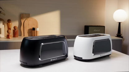 4 Slice Toaster with Touch Screen Control, 1.5" Wide Long Slots, 6 Browning Levels & 6 Bread Types – Digital Timer, Memory Function, Defrost & Reheat for Family Breakfast, White & Black