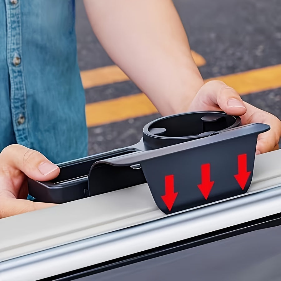 A Versatile Rear Seat Storage Rack for Cars, Made of ABS Material, Featuring Two Hooks, a Phone Holder, And a Cup Holder. This Space-Efficient In-Car Storage Solution Is Perfect for Drinks, Keys, Phones, And Snacks