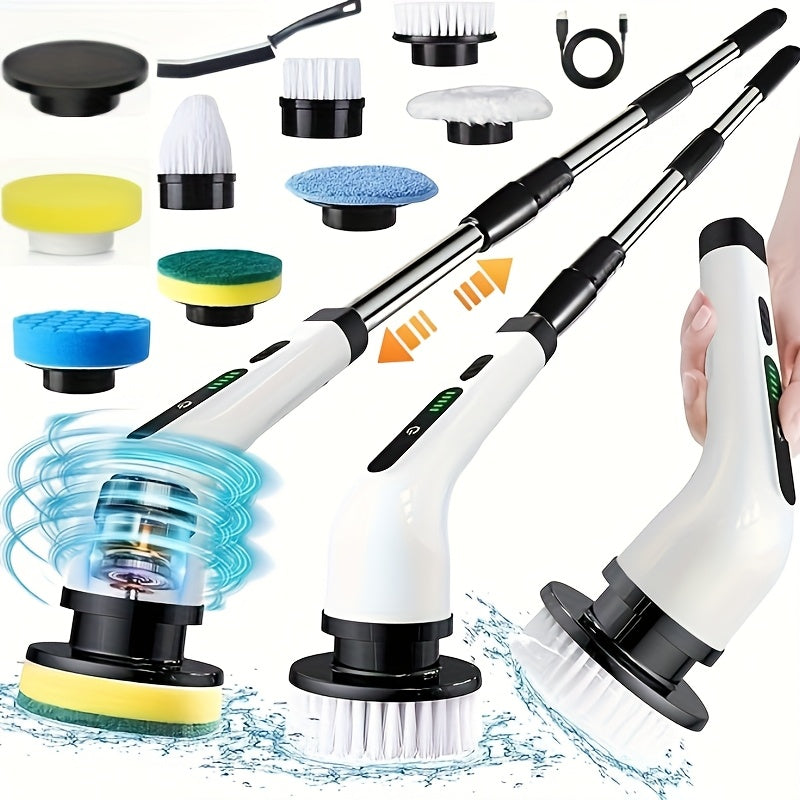 2026 New Electric Spin Scrubber, Powerful Brush for Bathroom, Bathtub, Shower, Floors, And Cars, USB Rechargeable, Dual-Speed Detachable Telescopic Handle, Comes with 8 Replaceable Brush Heads And 1 Gap Brush, Mother'S Day Gift