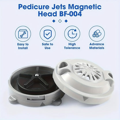 Magnetic Pipeless Jet Head Motor Replacement for Pedicure Spa Chair — Rotating Jet with Propeller & Cap, 4-Pin Connection, Luraco Compatible, Easy Clean, Durable Plastic, Grey