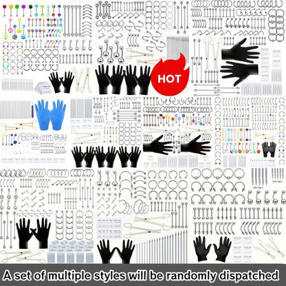 Piercing Kit Stainless Steel Random Set – Nose Bone Ear Tragus Lip Belly Button Eyebrow Piercing Needle Tools with Stainless Steel Jewelry, Trendy Body Piercing Accessories for Men and Women