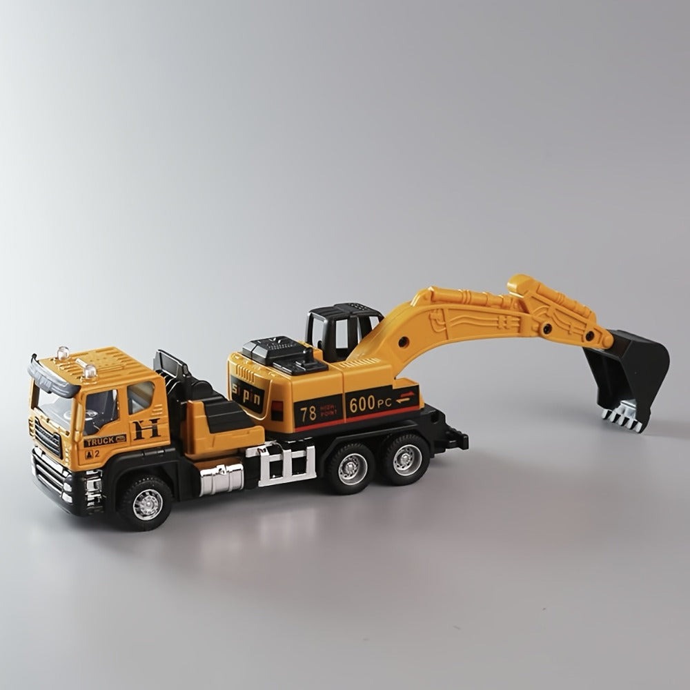 Die-Cast Construction Vehicle Toy Set – Mini Alloy Excavator, Dump Truck, Cement Mixer & Crane Trucks for Toddlers Boys Ages 3+, No Battery Needed, Birthday Christmas Gift