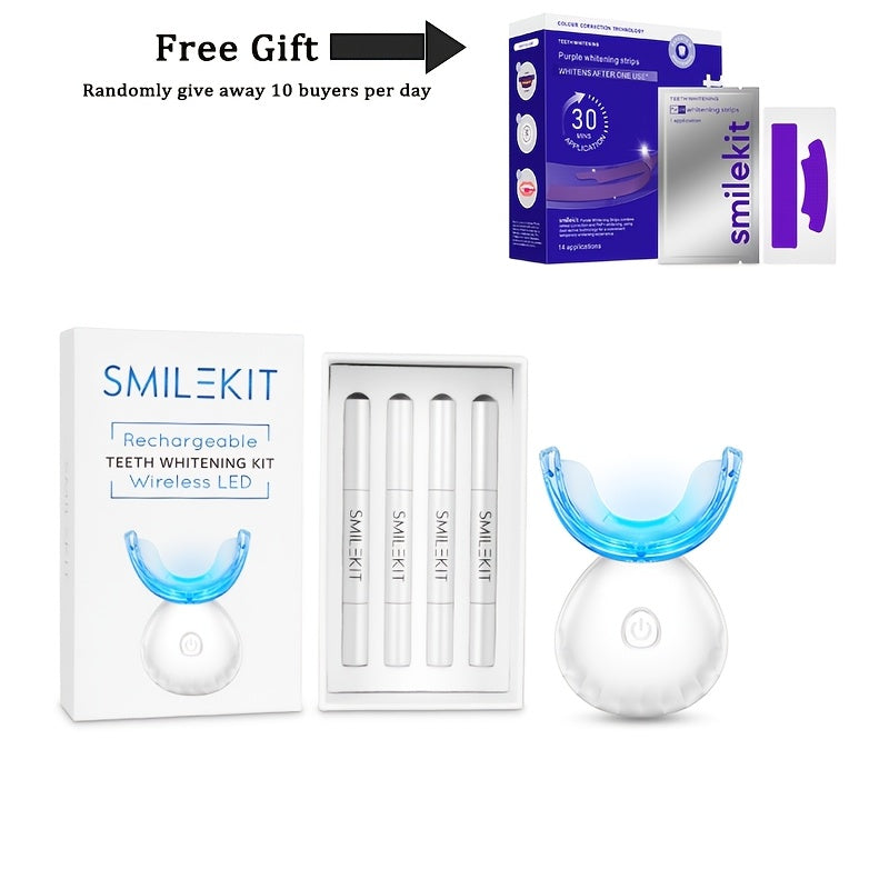 Blue Light Teeth Whitening Kit with 16-Point LED Accelerator, Wireless Whitening Device, 4 Gel Pens & Shade Guide, Natural Stain Removal for Coffee Wine Tobacco, Home Use