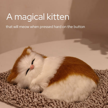 Stuffed Cat Plush Toy Realistic Sleeping Kitten with Meow Sound Soft Faux Fur Simulation Cat Doll Desk Decor Birthday Christmas Gift for Kids Cat Lovers