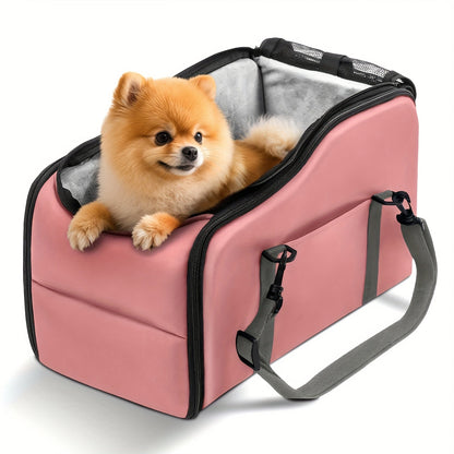 Dog Car Carrier & Center Console Pet Booster Seat with Safety Harness - Portable Travel Pet Bed Nest for Small Dogs & Cats, Easy-Clean Sturdy Construction, Pink Black Gray Green - Gift for Pet Owners