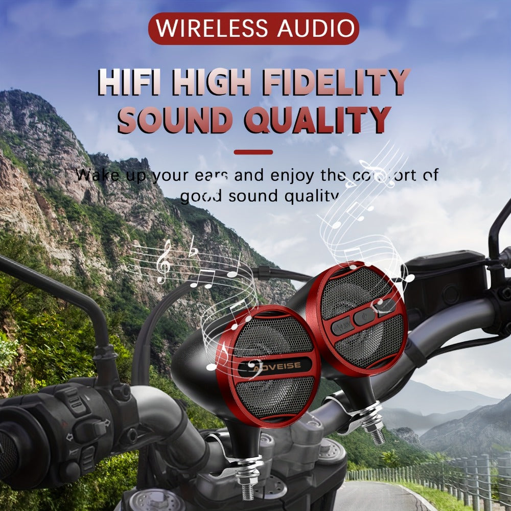 Motorcycle Bluetooth Stereo Speaker System with Built-In Amplifier – 3" Handlebar Mount Speakers, MP3 & USB, 12V, 20W×2 for ATV, Dirt Bike & Cruiser, Waterproof Radio Antenna, Black / Silver