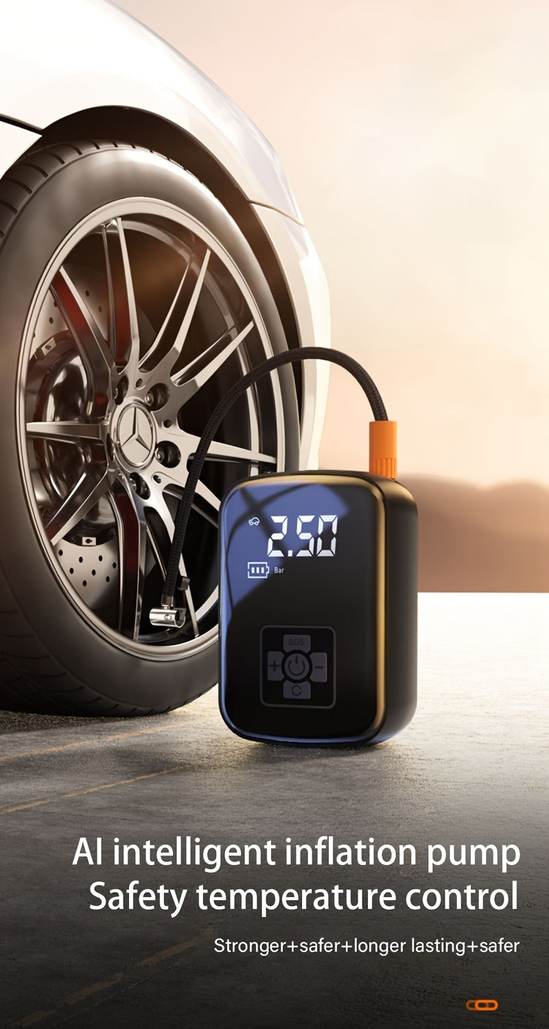 1pc Tire Inflator Portable Air Compressor, Fast Cordless Air Pump, Digital Display With Multi-function Nozzle Adapter And Long-lasting Lithium Battery For Car Motorcycle Bicycle Tire Ball, Auto Parts