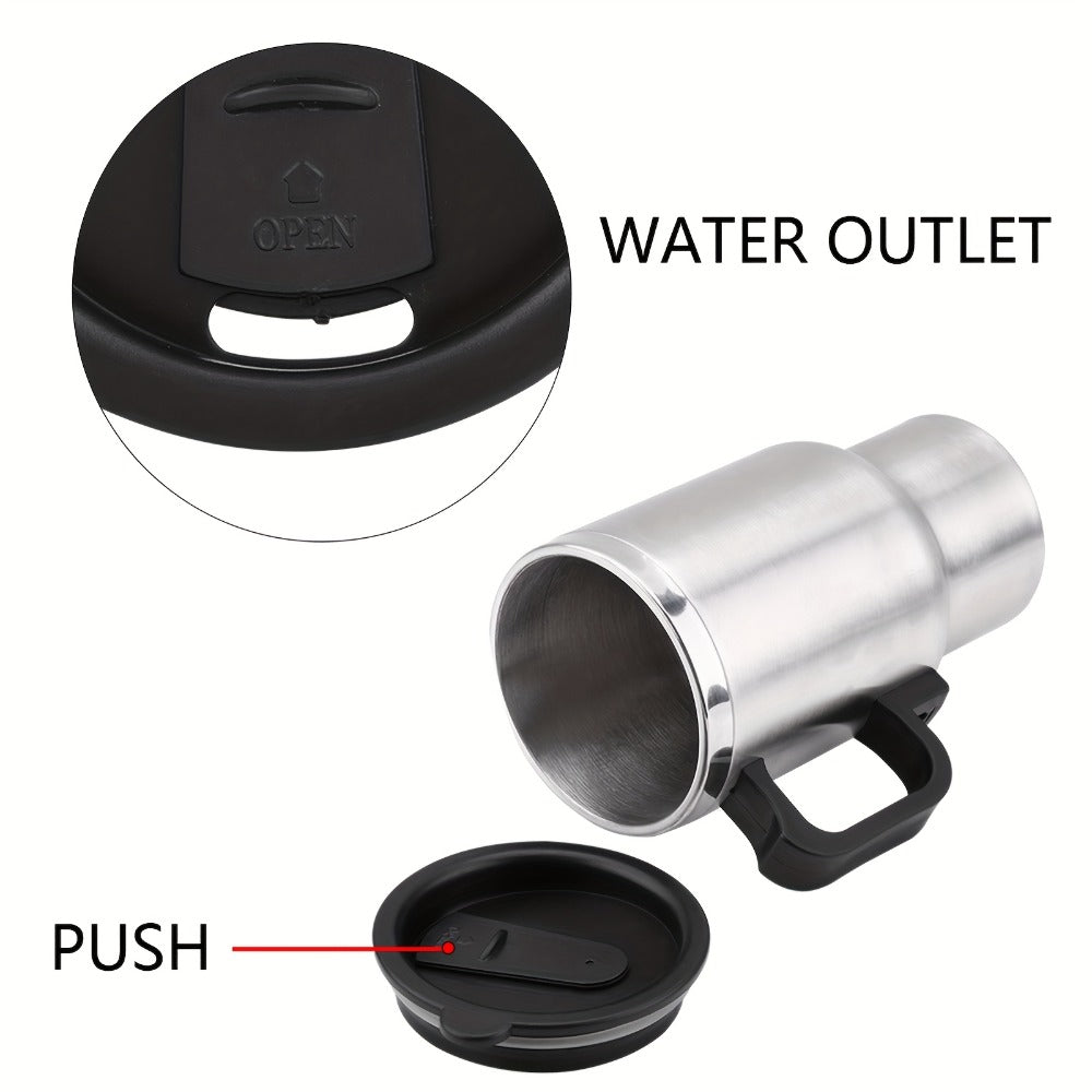 12V Car Electric Heating Travel Mug 450ml, Stainless Steel Car Electric Kettle with Cigarette Lighter Plug, 65°C Keep Warm Coffee Mug Heater for Road Trip Camping
