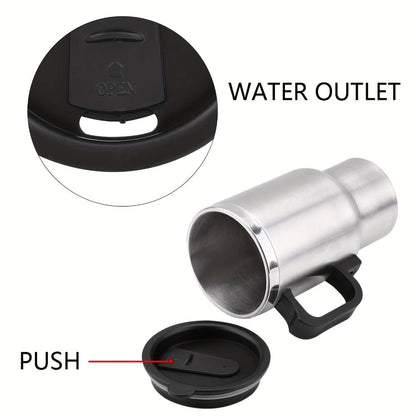 12V Car Electric Heating Travel Mug 450ml, Stainless Steel Car Electric Kettle with Cigarette Lighter Plug, 65°C Keep Warm Coffee Mug Heater for Road Trip Camping