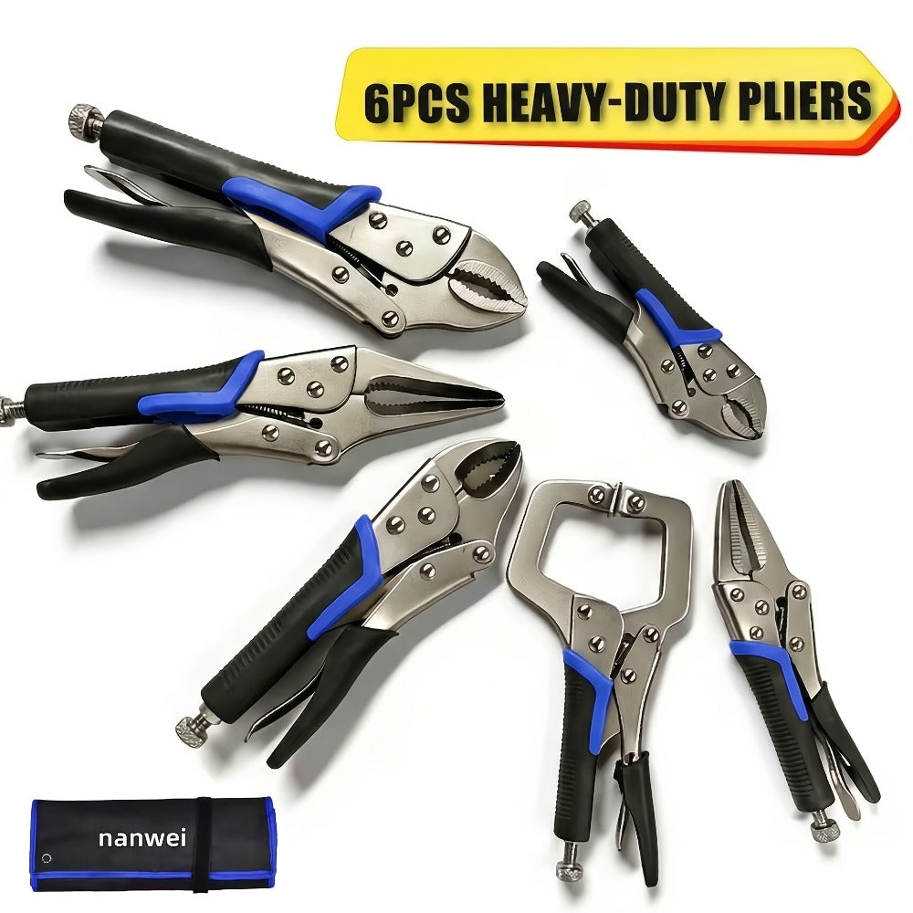 Pliers Set 6-Piece – Needle Nose, Curved & Locking C-Type Pliers, 5–10 Inch Sizes, Versatile Vise Grip Tool Kit for Home Repair, Automotive, Electrical & DIY Projects