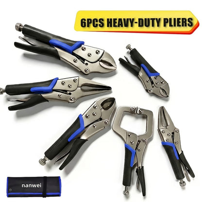 Pliers Set 6-Piece – Needle Nose, Curved & Locking C-Type Pliers, 5–10 Inch Sizes, Versatile Vise Grip Tool Kit for Home Repair, Automotive, Electrical & DIY Projects