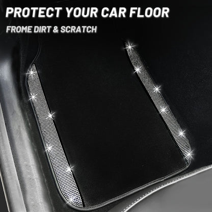 Bling Car Floor Mats Full Set – Rhinestone Sparkle Glitter Diamond Carpet, Universal Fit Cars SUV Trucks, 4pcs Anti-Slip Pad, Cute Car Accessories for Women & Girls