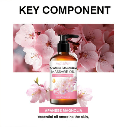 Cherry Blossom Couples Massage Oil with Glycerin 100ml - Nourishing Hydrating Aromatherapy Body Oil Natural Relaxing Floral Scent All Skin Types