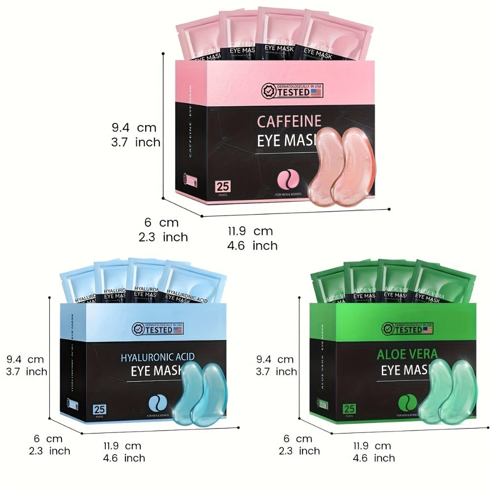 Under Eye Patches Collagen 25 Pairs 3-Formula Choice — Caffeine for Dark Circles & Puffiness | Hyaluronic Acid for Deep Hydration | Aloe Vera for Soothing & Cooling | All Skin Types Men & Women