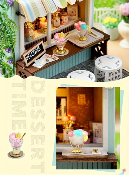 DIY Wooden Tiny House Kit with Dust Cover – Handmade Miniature Dollhouse Puzzle, 3 Themes Afternoon Tea Rotating Food House Moon Magic, Creative Home Decor Gift for Adults & Teens Birthday Christmas