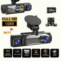 1080P Dash Cam with 3 Cameras Front Built-In Rear Infrared Night Vision 170° Wide-Angle Built-In Audio 32GB Card Connection to Smartphone Loop Recording G-Sensor 24 Parking Monitor