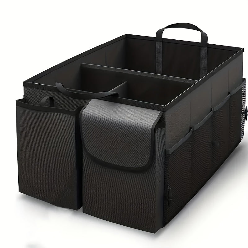 Foldable Car Trunk Organizer with Adjustable Black Straps - Rear Seat Nylon Storage Box, Car Interior Additions