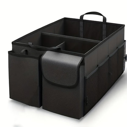 Foldable Car Trunk Organizer with Adjustable Black Straps - Rear Seat Nylon Storage Box, Car Interior Additions