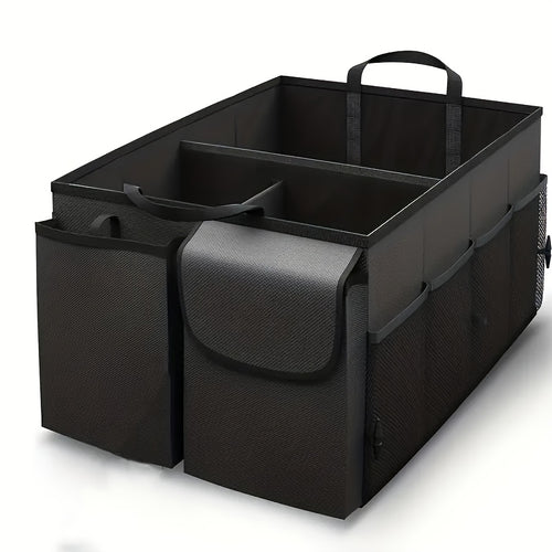 Foldable Car Trunk Organizer with Adjustable Black Straps - Rear Seat Nylon Storage Box, Car Interior Additions