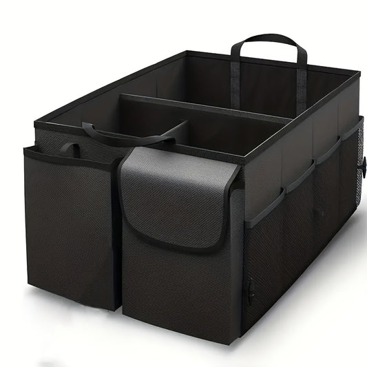 Foldable Car Trunk Organizer with Adjustable Black Straps - Rear Seat Nylon Storage Box, Car Interior Additions