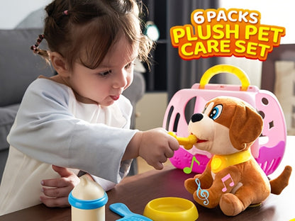 Interactive Plush Dog Toy for Toddlers with Carrier Set Music Lights Sounds Soft Breathing Glow Puppy Pet Toy with Accessories Birthday Gift for Girls 18 Months 2 3 Year Old