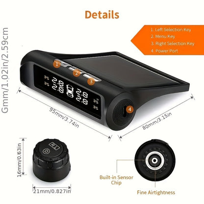 TPMS Tire Pressure Monitor Solar & USB Powered – Real-Time LCD Display, 6-Mode Auto Alarm, Windshield Mount, Day & Night Readable, SCBLAZE Car Tire Pressure Monitoring System