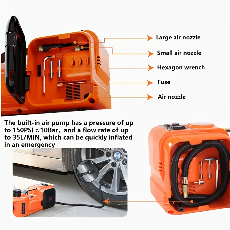 KD FANS Hydraulic Car Jack 12V Electric Jack Kit - 5 Ton/11, 000 LBS Portable Electric Vehicle Jack Kit, Off-Road Emergency Roadside Kit with Raised Wrench And Air Compressor for Tire Change And Garage Repair, Without Battery