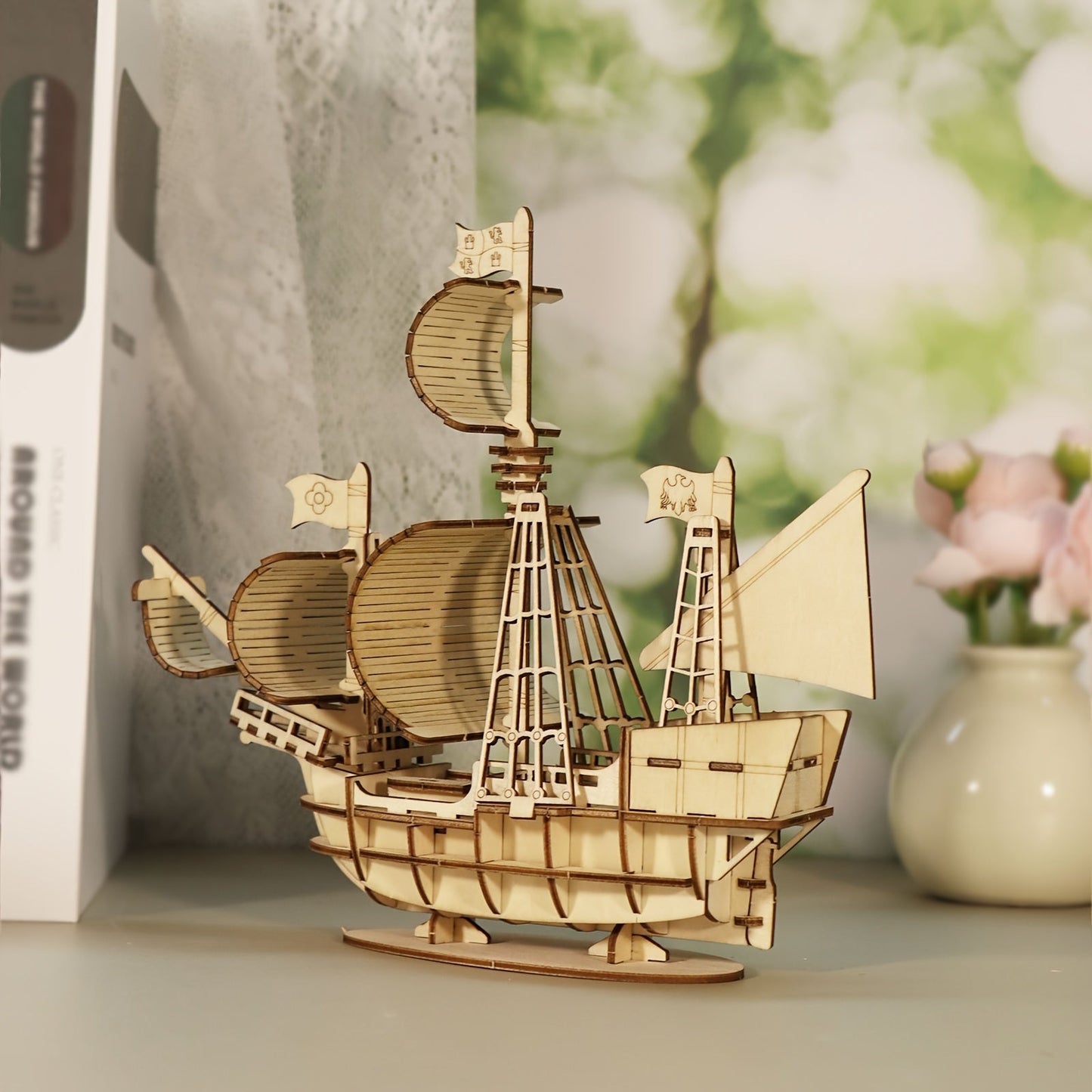 3D Wooden Model Kit Ocean Sailboat – DIY Assembly Puzzle for Adults & Teens, Handcrafted Sailing Ship Brain Teaser, Nautical Hobbyist Gift for Christmas Birthday Home Decor Display