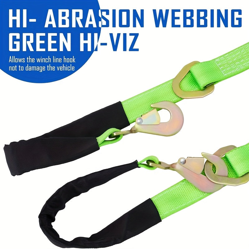 V-Bridle Strap 2" X 6' W/Snap Hooks/Cordura Sleeve And Axle Strap, D Ring Middle, Capacity Heavy-Duty Tow Straps for UTV ATV Truck Car Tractor SUV