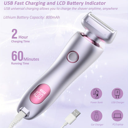 Bikini Shaver for Women Waterproof Rechargeable Stainless Steel Blade Electric Body Hair Razor – Wet & Dry Pubic Legs Arms Underarm Hair Removal, Portable Close Shave Purple