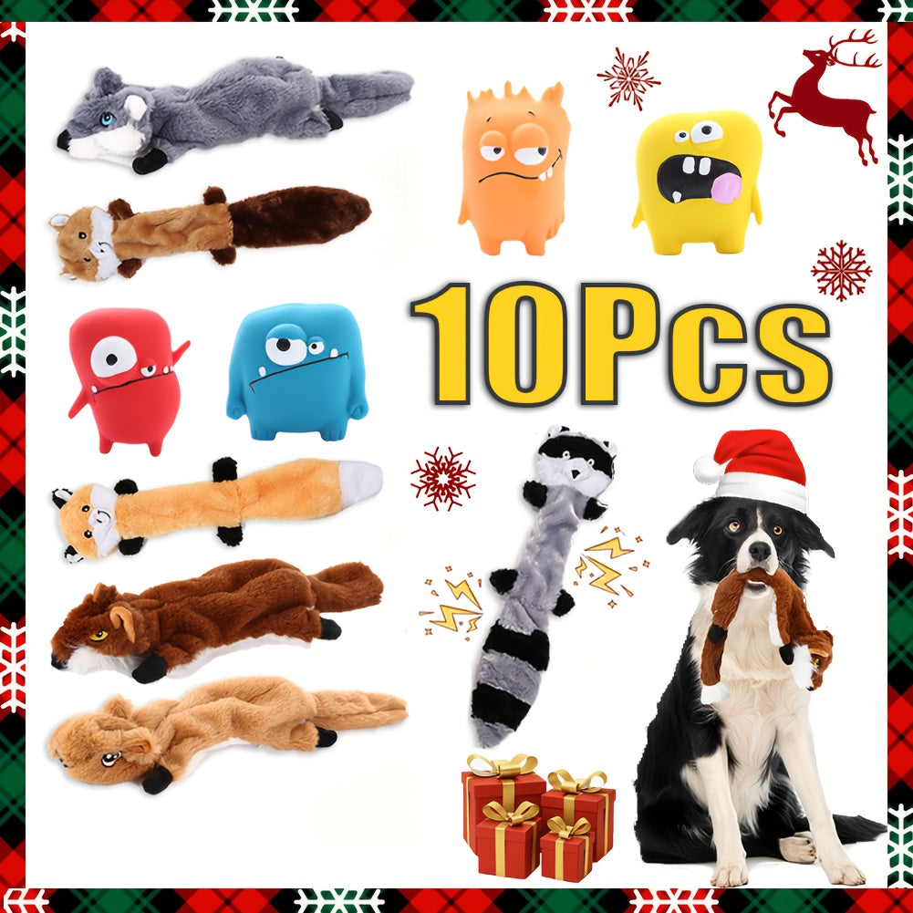 No Stuffing Dog Toys 10 Pack - Durable Crinkle Squeaky Plush Toys for Small Medium Large Dogs, Teething-Friendly for Aggressive Chewers, Interactive Boredom Busting Puppy Toys for Mental Stimulation, Random Patterns
