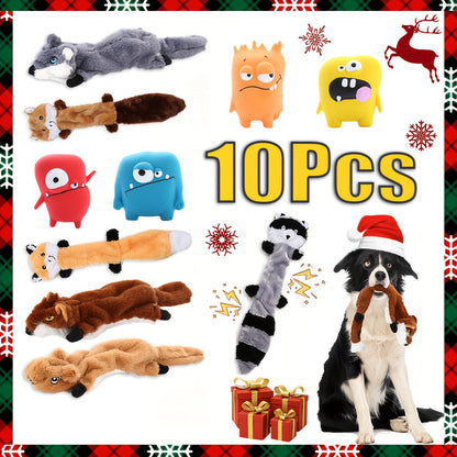 No Stuffing Dog Toys 10 Pack - Durable Crinkle Squeaky Plush Toys for Small Medium Large Dogs, Teething-Friendly for Aggressive Chewers, Interactive Boredom Busting Puppy Toys for Mental Stimulation, Random Patterns