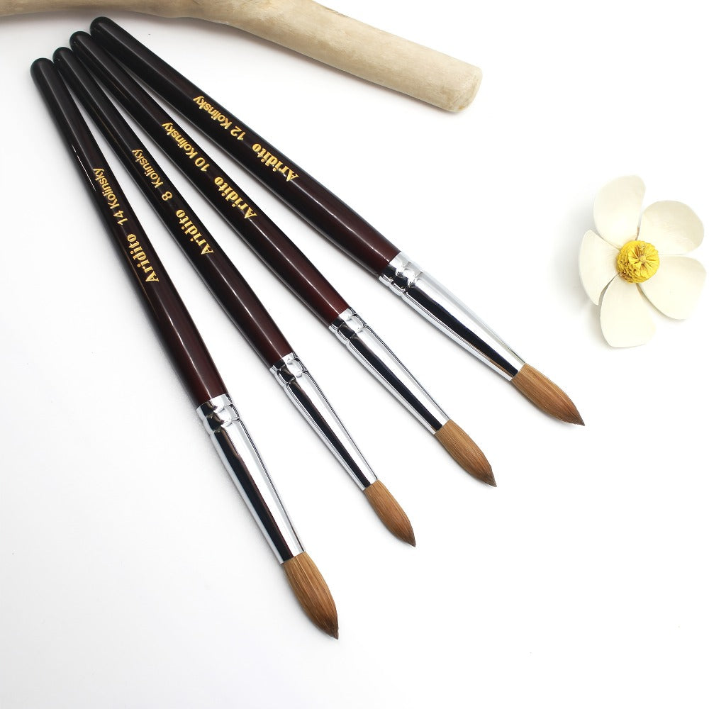 Kolinsky Acrylic Nail Brush Round Head Red Wine Wooden Handle – Professional Brush for Acrylic Extension Nail Art Sculpting & Manicure, Sizes #8 #10 #12 #14 #16 #18, Salon & Home Use