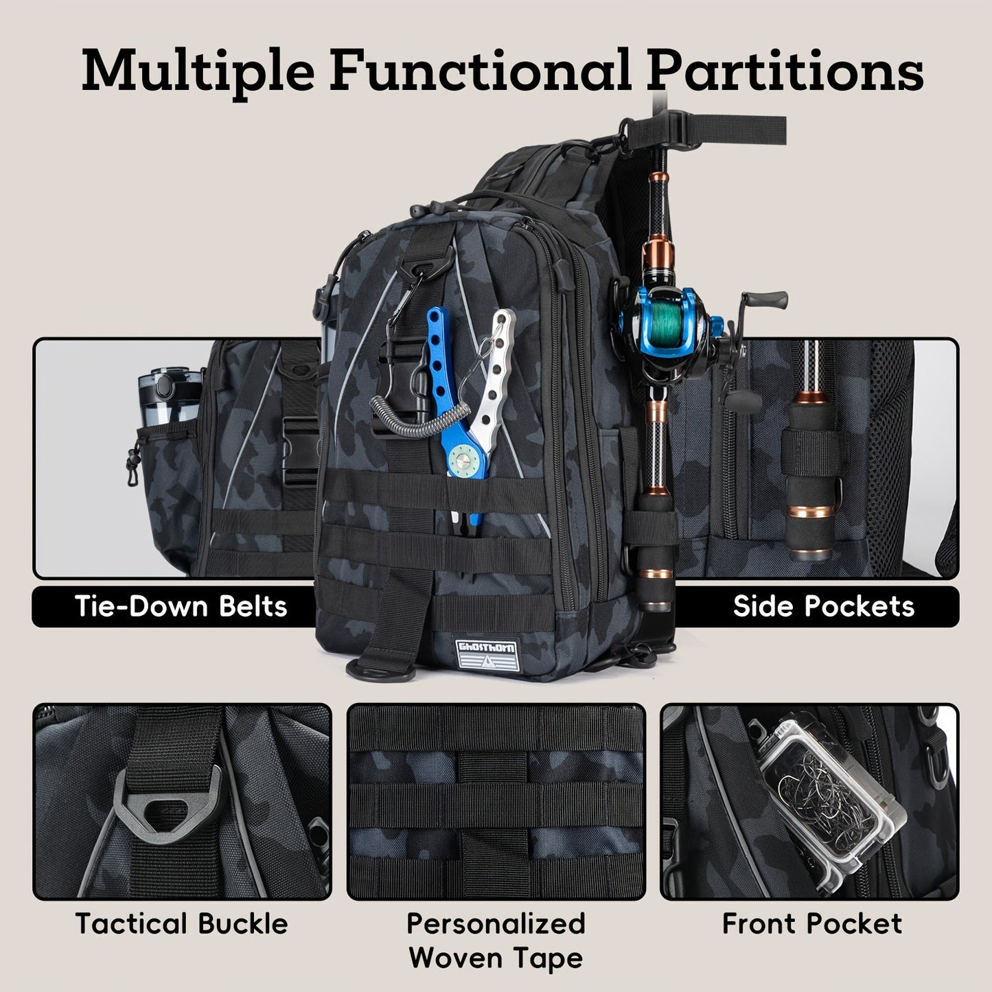 Waterproof Fishing Backpack Tackle Sling Bag – Rod Holder Daypack for Shore, Kayak & Fly Fishing | Men Women Outdoor Gear