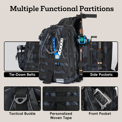 Waterproof Fishing Backpack Tackle Sling Bag – Rod Holder Daypack for Shore, Kayak & Fly Fishing | Men Women Outdoor Gear