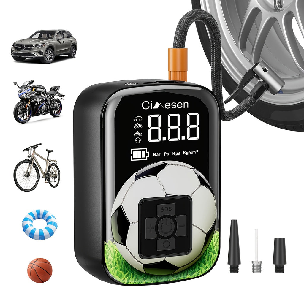 1pc Tire Inflator Portable Air Compressor, Fast Cordless Air Pump, Digital Display With Multi-function Nozzle Adapter And Long-lasting Lithium Battery For Car Motorcycle Bicycle Tire Ball, Auto Parts