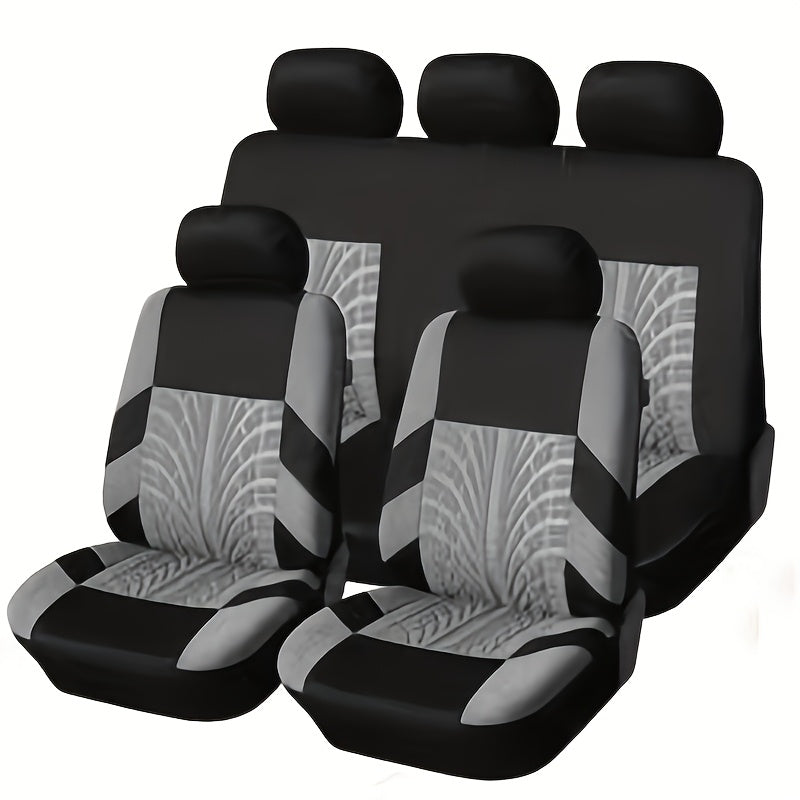 (Full Enclosure) 5-seat Fashion Tire Track Details Car Seat Covers, Suitable for Most 5-seat Models On The Market, Breathable Fabric.