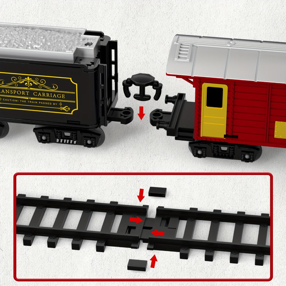 Electric Train Set for Kids with Steam Locomotive Engine Lights & Sound – Classic Christmas Train Toy with 16 Tracks 8 Cards for Boys Girls Ages 3+ Birthday Holiday Gift
