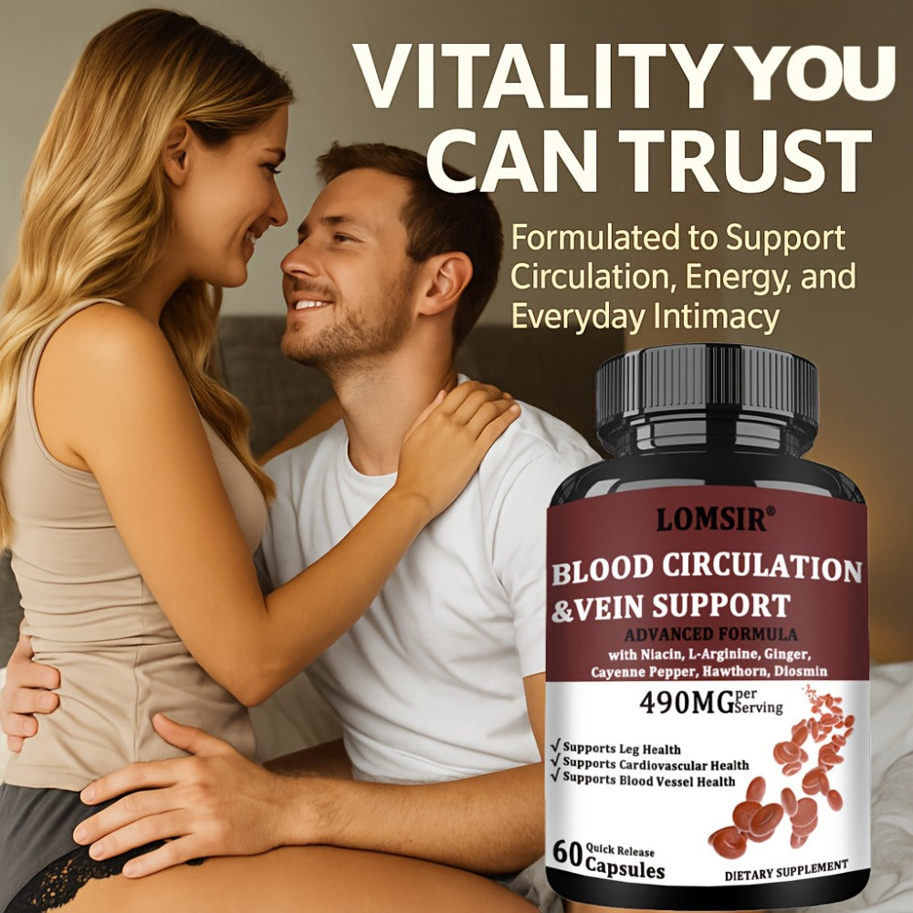 Blood Circulation Supplement Capsules with Niacin, L-Arginine, Hawthorn & Diosmin – Leg Vein, Heart & Cardiovascular Health Support | Cayenne Pepper, Ginger & Nitric Oxide Blood Flow Pills | 60 Capsules