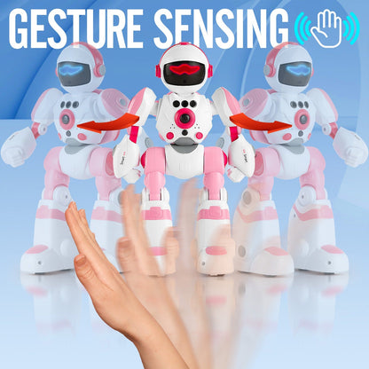 Gesture Control RC Robot Toy for Kids – Voice Recording, Programming, EMO LED Infrared Intelligent Interactive Robot, STEM Gift for Boys Girls Ages 6 7 8 9 10, Birthday Christmas (Green/Blue/Yellow)
