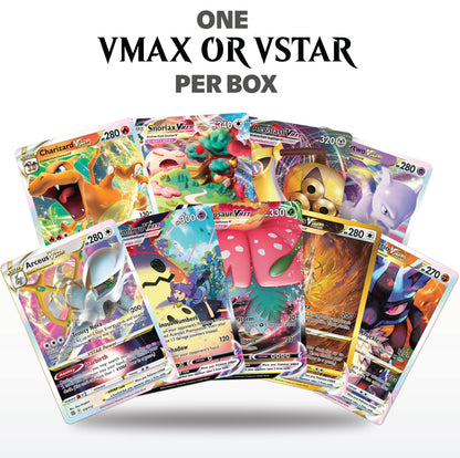Pokemon VMAX VSTAR Bundle 100 Cards – 1 Guaranteed VMAX or VSTAR Hit + 10 Holos & Rares | TCG Empire Storage Box Included | Authentic Gift for Kids & Collectors