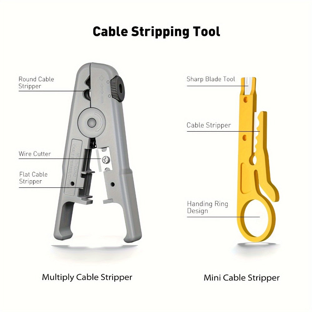 RJ45 Crimping Tool Kit Ethernet - CAT5/CAT5e/CAT6 Pass Through Crimper with Cable Tester, Wire Stripper, Pliers, Spare Blades, 50pcs CAT6 Connectors & Strain Relief Boots, Network Cable Kit