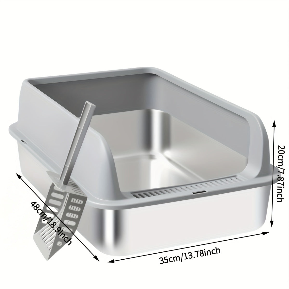 Stainless Steel Cat Litter Box with High Sides & Lid - Metal Litter Pan Anti-Leak Non-Stick Easy Clean Indoor Cat Toilet with Scoop, M & L Sizes