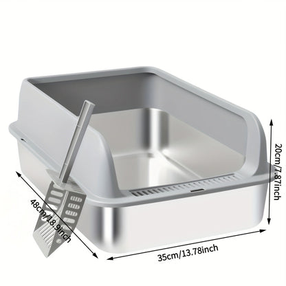 Stainless Steel Cat Litter Box with High Sides & Lid - Metal Litter Pan Anti-Leak Non-Stick Easy Clean Indoor Cat Toilet with Scoop, M & L Sizes