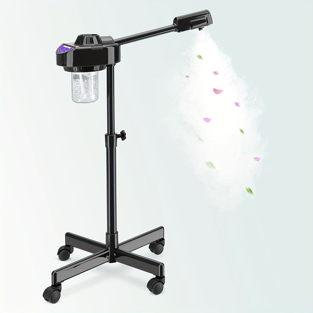 Ozone Facial Steamer with Stand on Wheels – Professional Hot Mist Deep Pore Cleansing Skin Hydration Machine for Home Salon Spa, Adjustable Rolling Stand