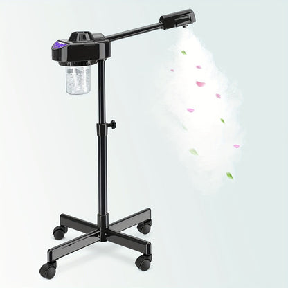 Ozone Facial Steamer with Stand on Wheels – Professional Hot Mist Deep Pore Cleansing Skin Hydration Machine for Home Salon Spa, Adjustable Rolling Stand